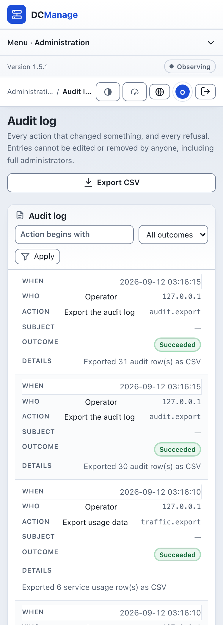 Audit log